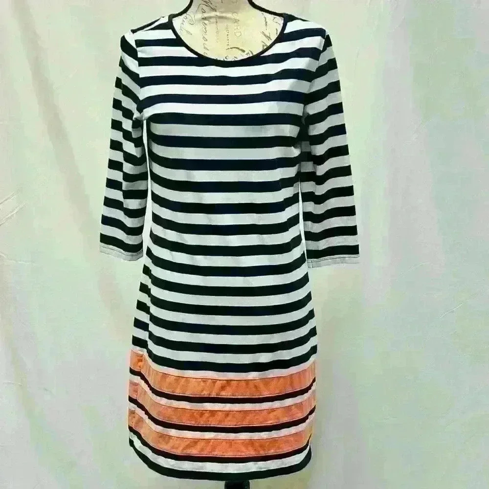 Duffield Lane Navy and White Striped Long Sleeve Midi Dress size Medium - Picture 3 of 10